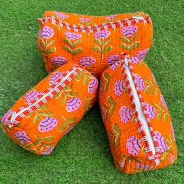 Orange and Pink Quilted toiletry bag set