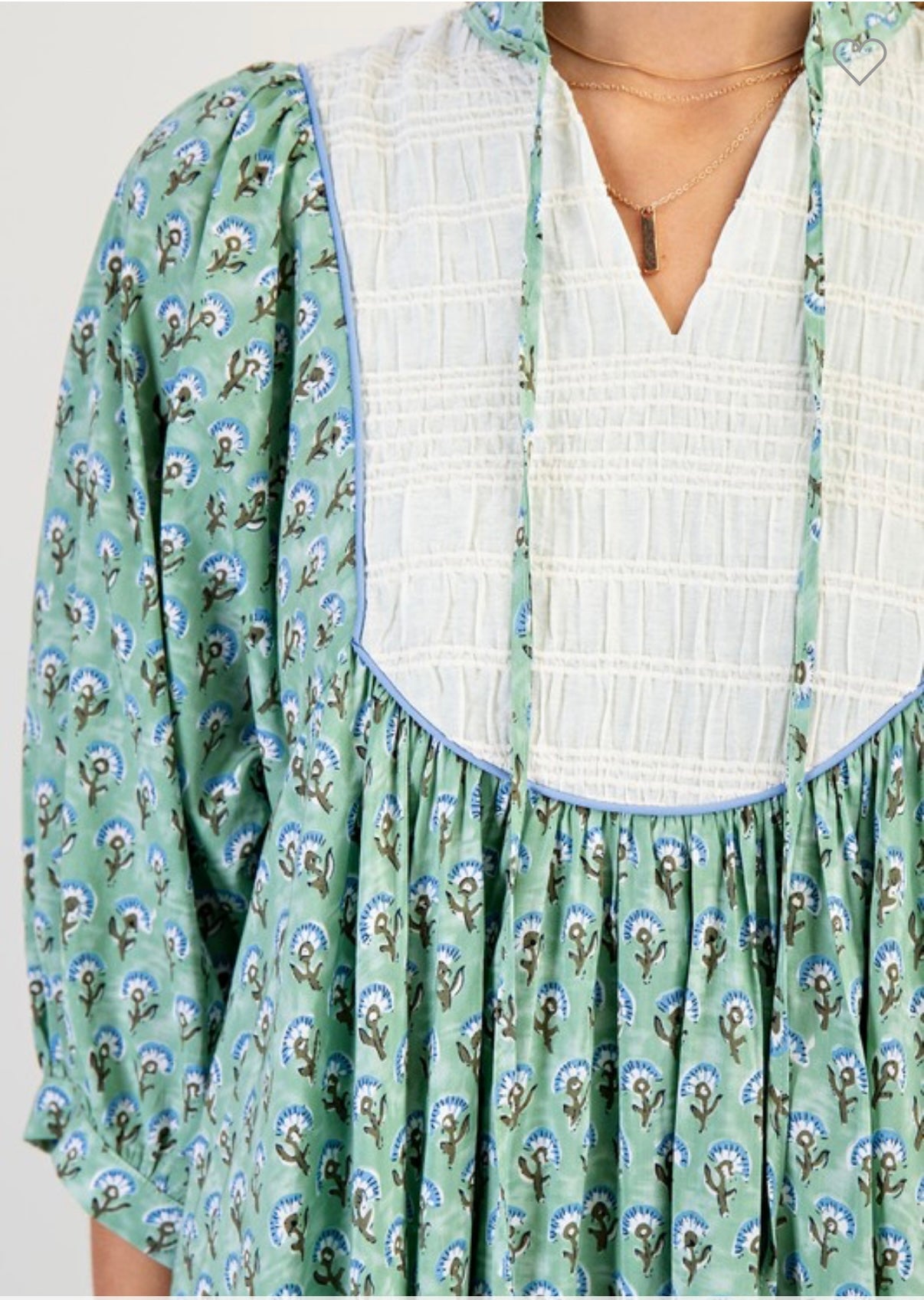 Emerald Dandelion Printed Tie Neck String Dress