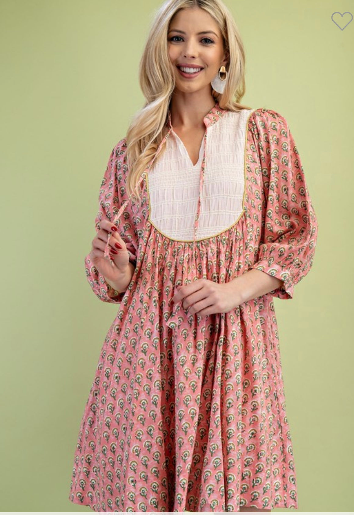 Dandelion Printed Tie Neck String Dress