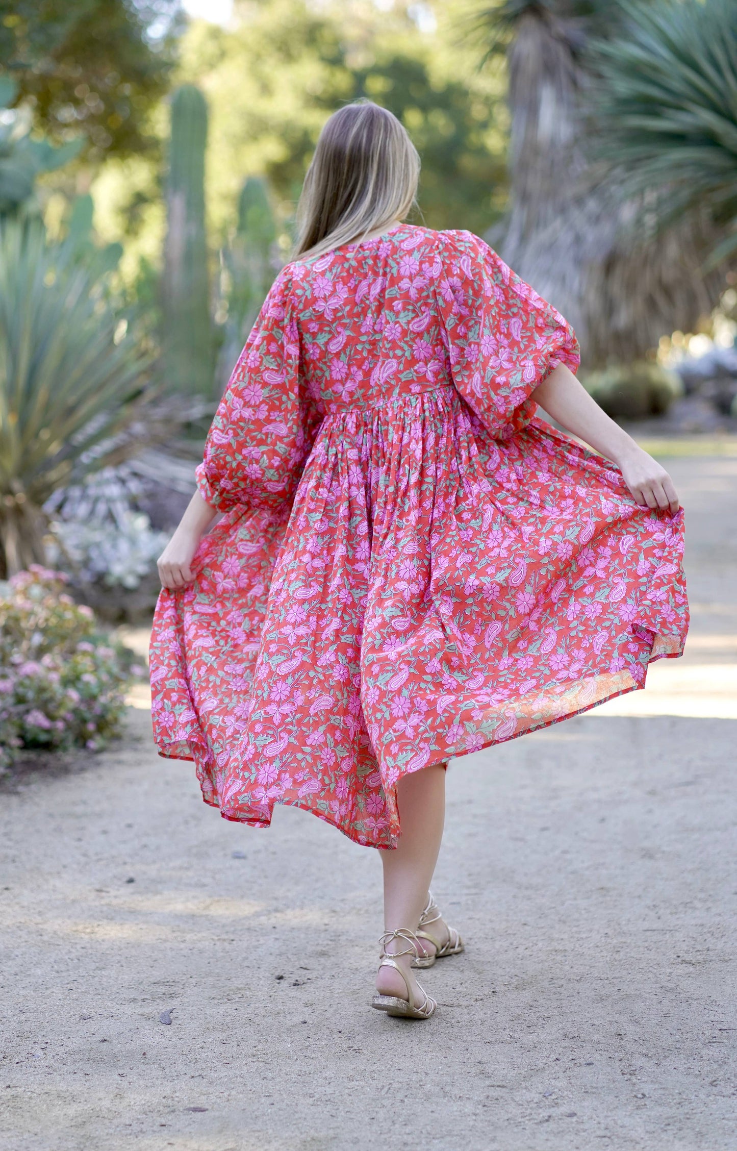 Mylah Midi Dress Block Printed Coral Multi