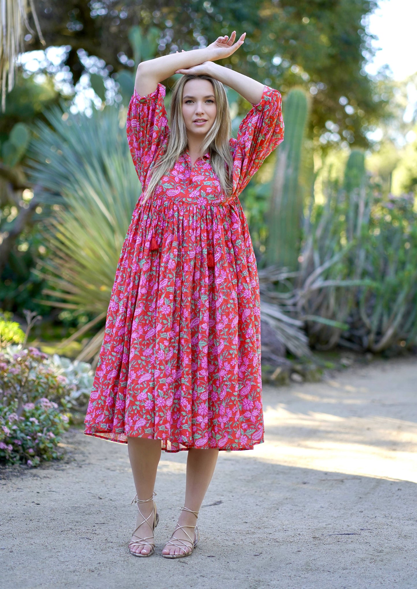 Mylah Midi Dress Block Printed Coral Multi