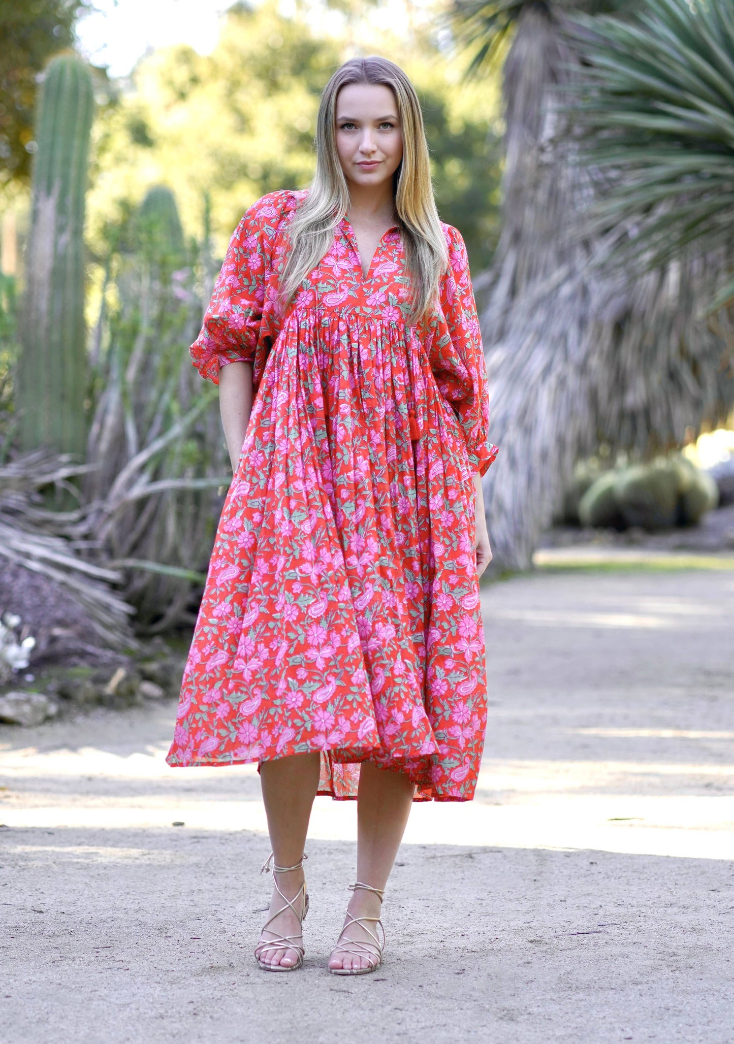 Mylah Midi Dress Block Printed Coral Multi