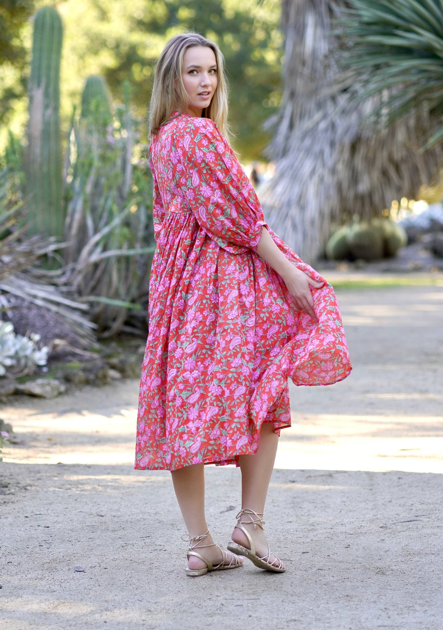 Mylah Midi Dress Block Printed Coral Multi