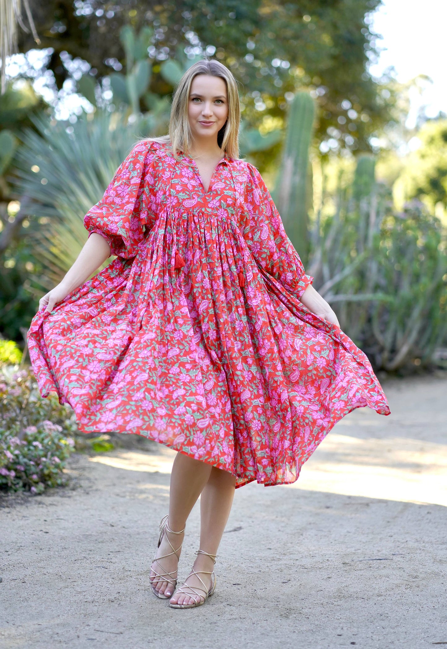 Mylah Midi Dress Block Printed Coral Multi